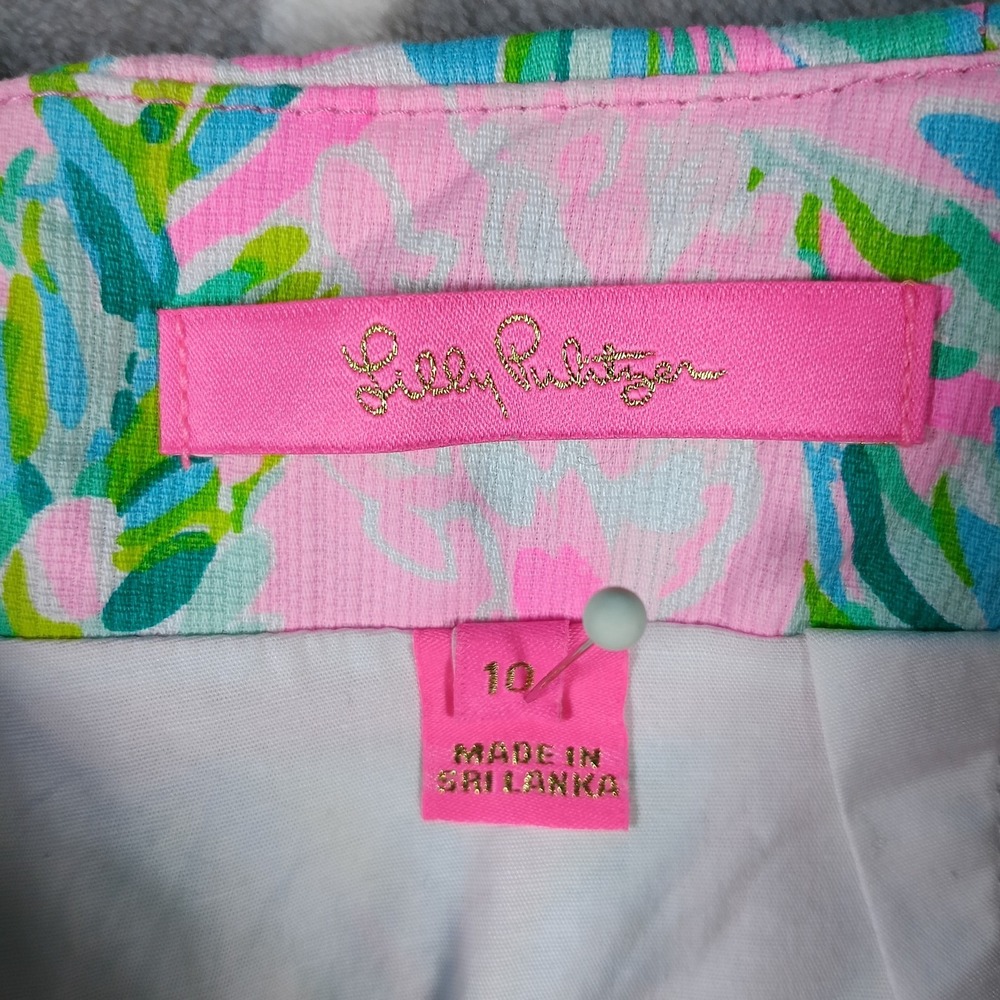 Lilly Pulitzer Skirt Skort Women Size 10 Pink Green Scalloped Hem Pockets Resort - Picture 3 of 14